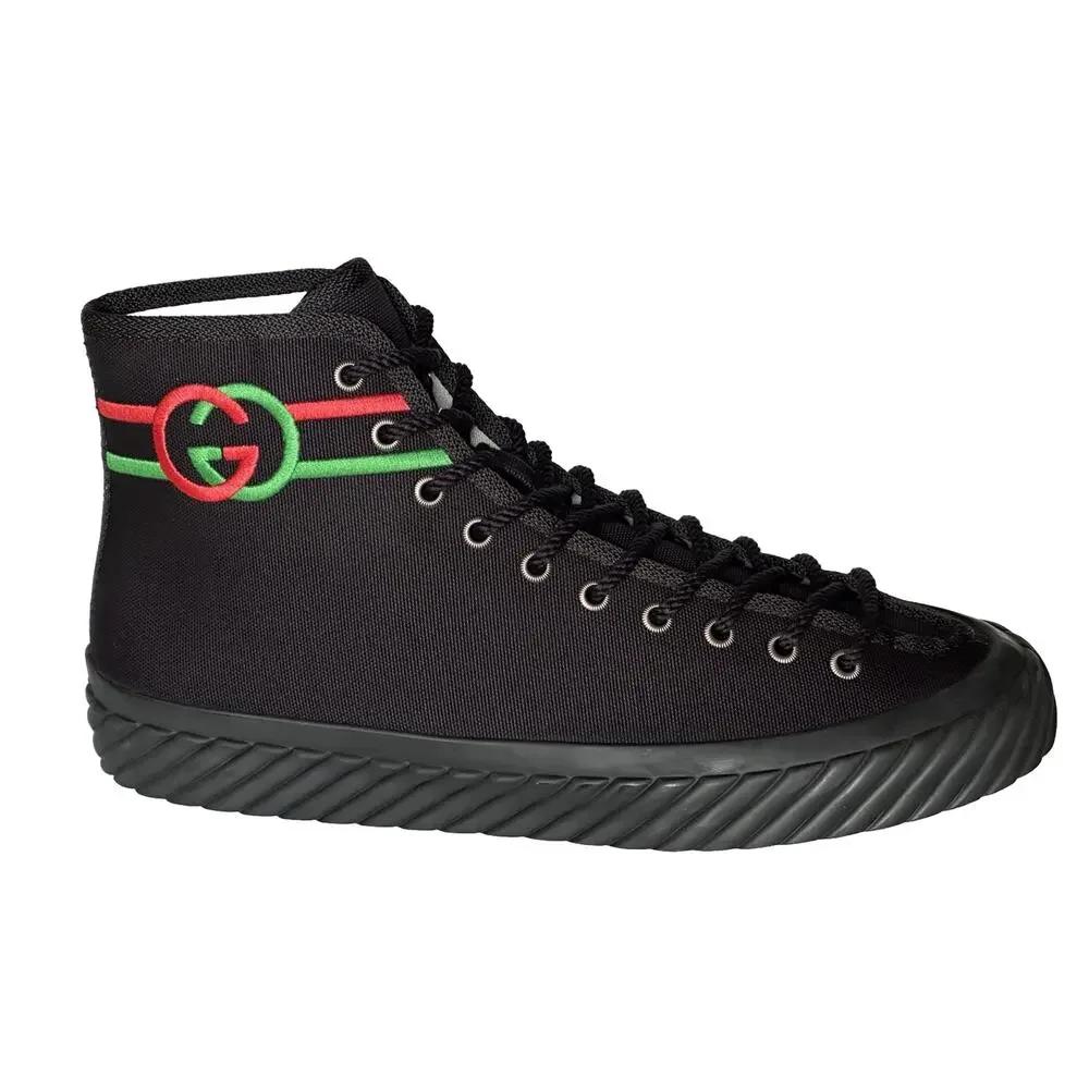NIB Gucci Fabric Black High-top Sneakers 12.5 US (Gucci 11.5) 703033 Spain